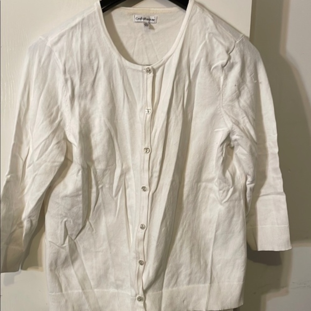 Croft & Barrow White 3/4 Sleeve Button Down Top